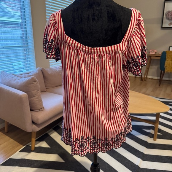 CHARTER CLUB Picnic Escape Red Barn Nautical Patriotic Summer Square Neck Top - Picture 3 of 8